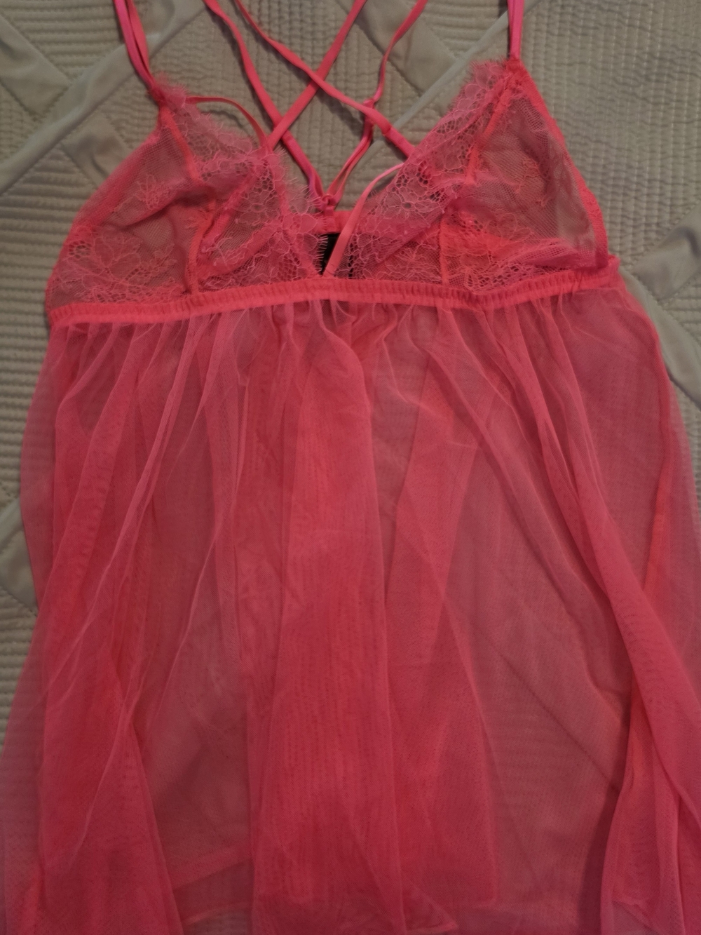 Victoria's Secret Neon Pink Lace & Mesh Babydoll Chemise
